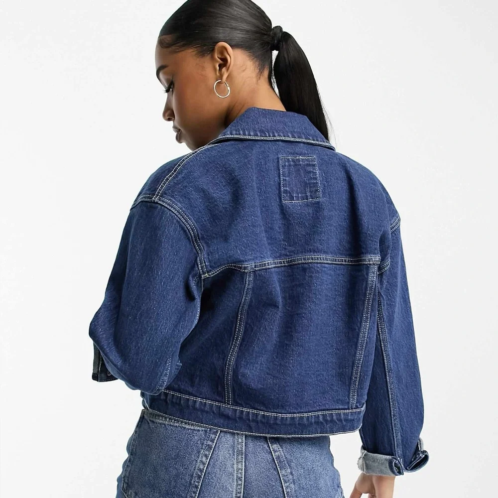 Abercrombie & Fitch cropped denim jacket in dark blue, small